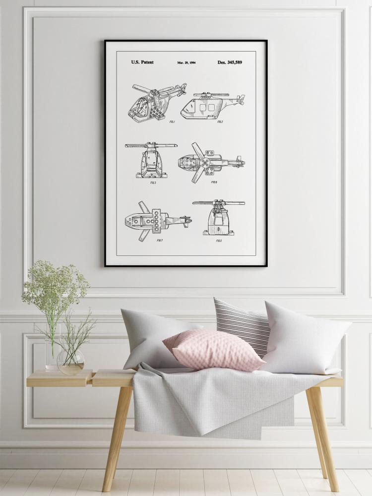 Patent Print - Lego Helicopter - White Poszter