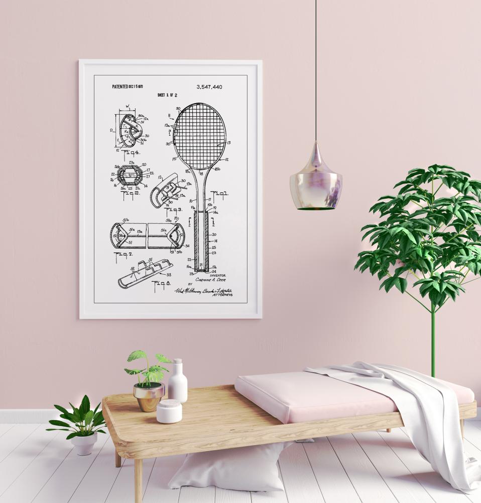 Patent Print - Tennis Racket - White Poszter