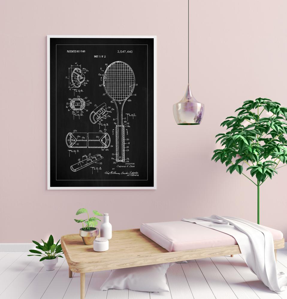 Patent Print - Tennis Racket - Black Poszter