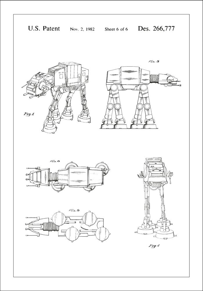 Szabadalmi rajz - Star Wars - Walker - Fehér Poszter