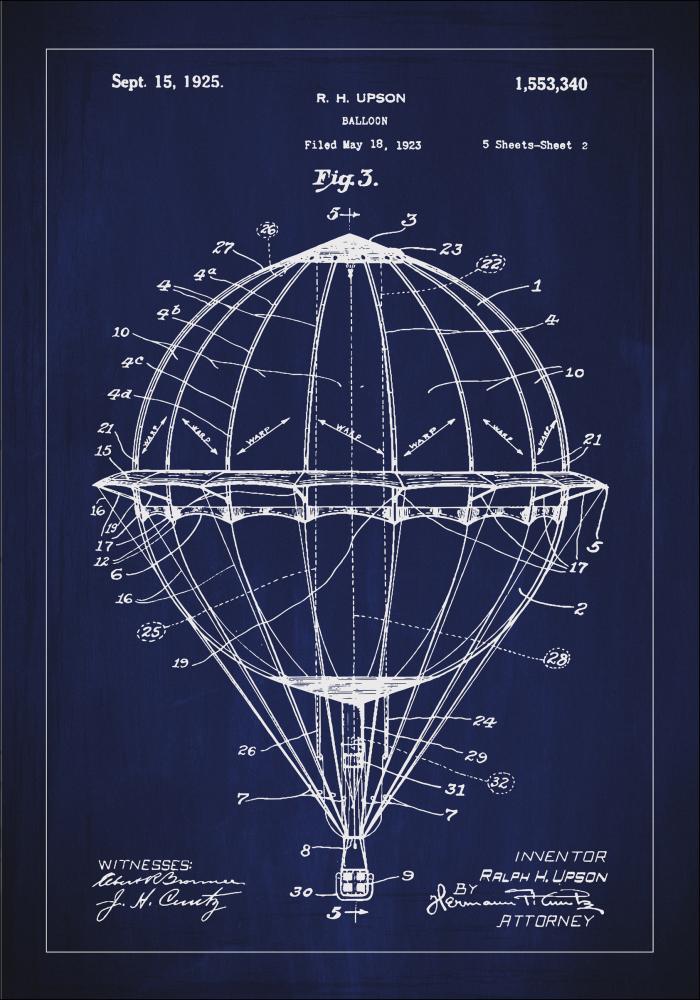 Szabadalmi rajz - Légballon - Kék Poszter