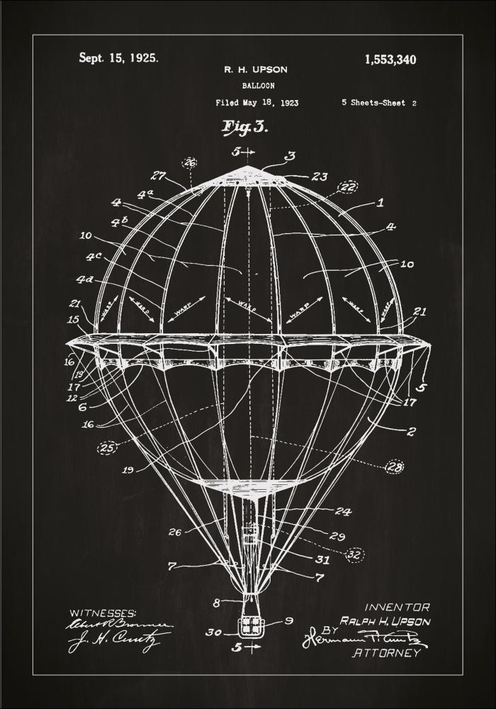 Szabadalmi rajz - Légballon - Fekete Poszter