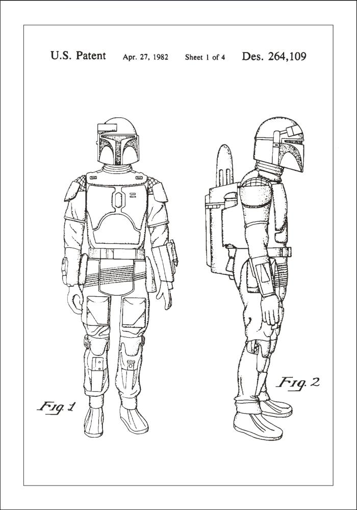 Szabadalmi rajz - Star Wars - Boba Fett - Fehér Poszter