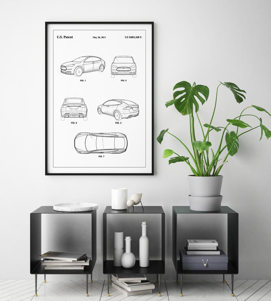 Patent Print - Tesla - White Poszter