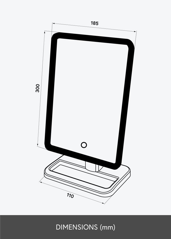 KAILA Sminktükör LED Strip m. Bluetooth hangszóró Fekete 18x30 cm