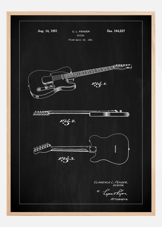 Patent Print - Guitar - Black Poszter