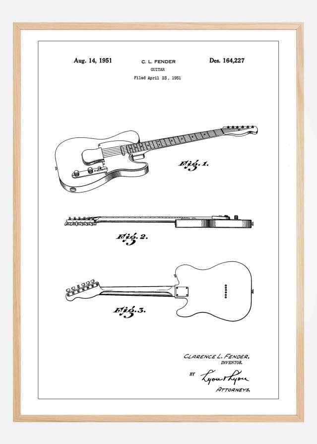 Patent Print - Guitar - White Poszter