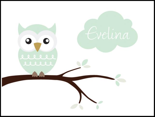 Owl Name Poszter Light Green