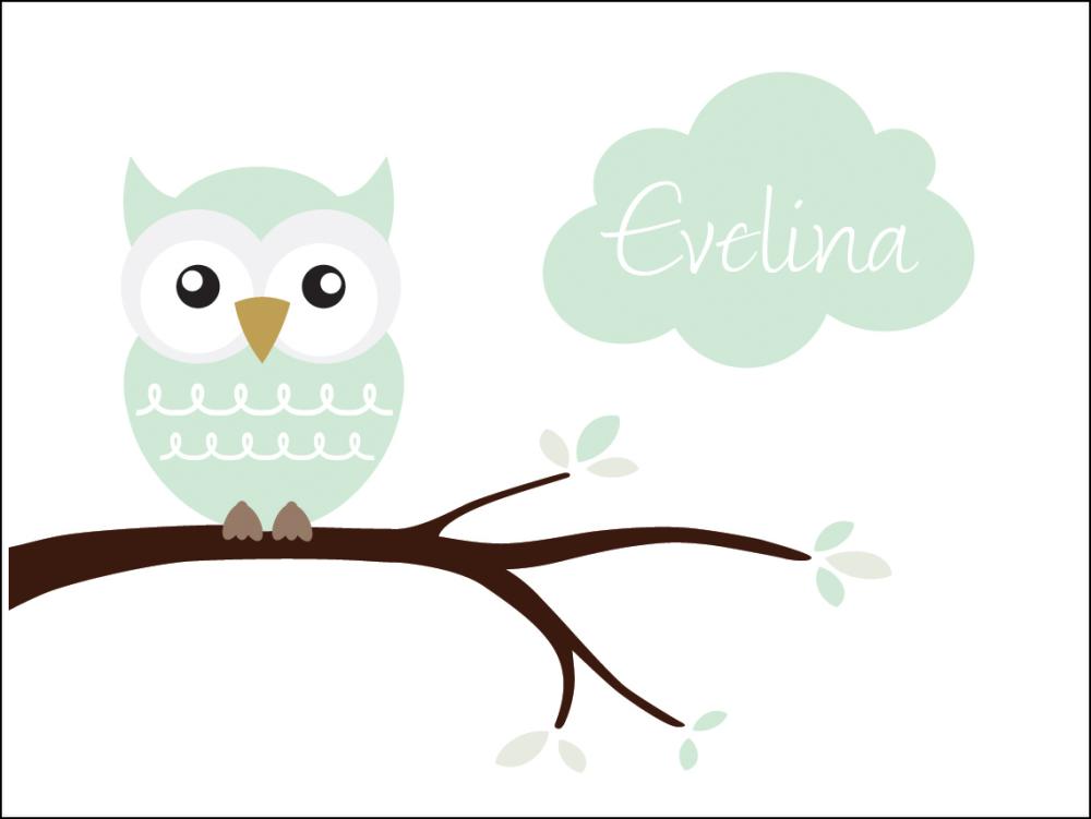 Owl Name Poszter Light Green