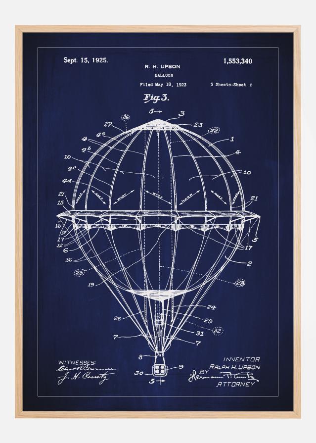 Szabadalmi rajz - Légballon - Kék Poszter