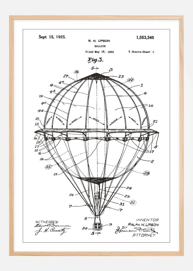 Szabadalmi rajz - Légballon - Fehér Poszter