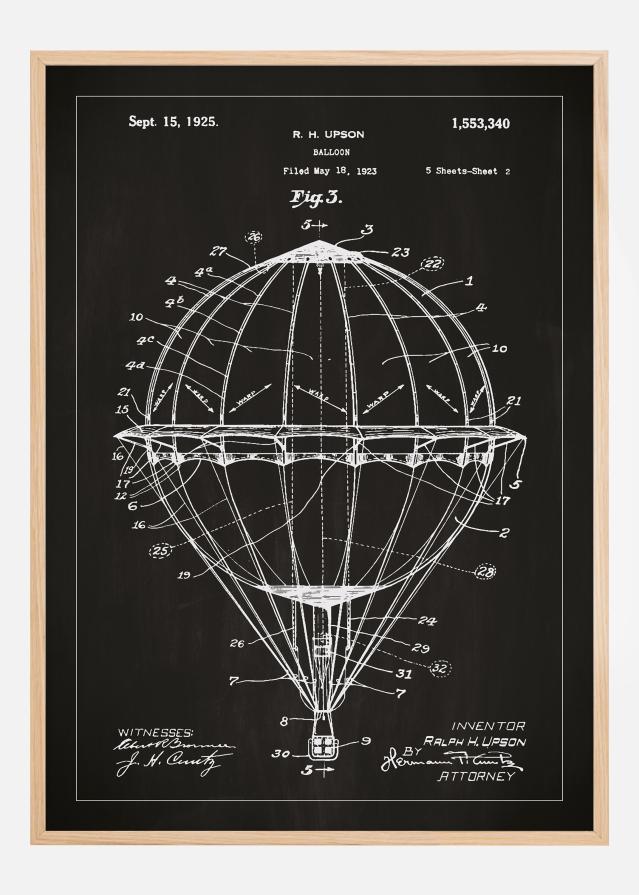 Szabadalmi rajz - Légballon - Fekete Poszter