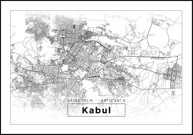 Térkép - Kabul - Fehér Poszter