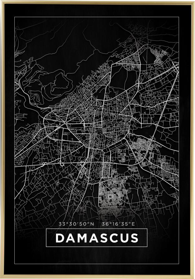 Térkép - Damascus - Fekete Poszter