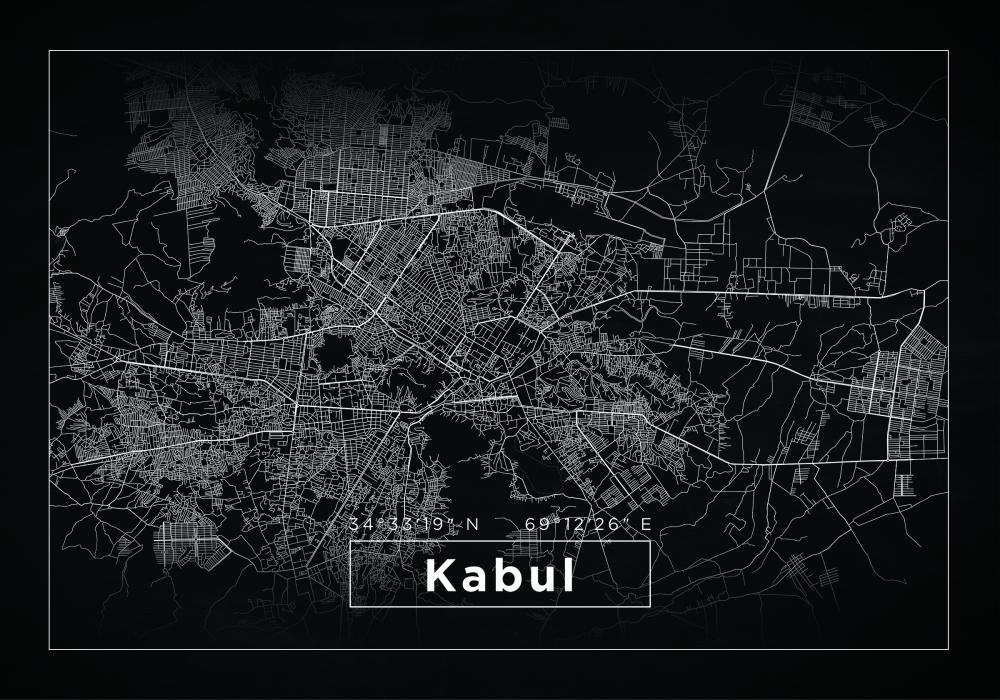 Térkép - Kabul - Fekete Poszter