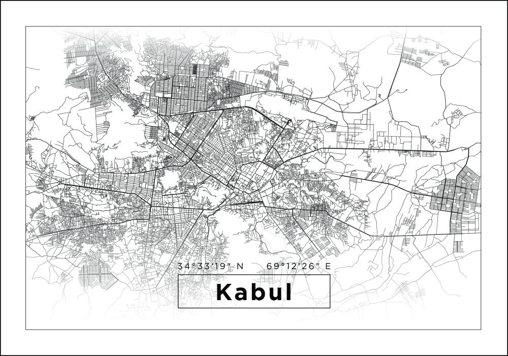 Térkép - Kabul - Fehér Poszter