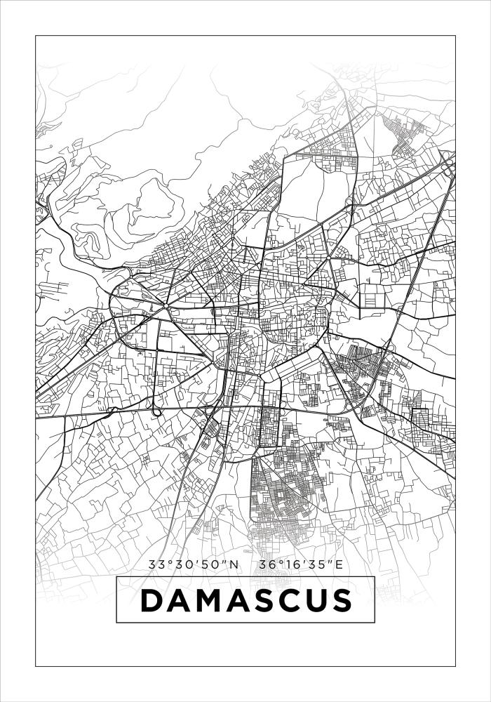 Térkép - Damascus - Fehér Poszter