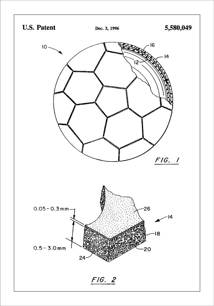 Patent Print - Football - White Poszter