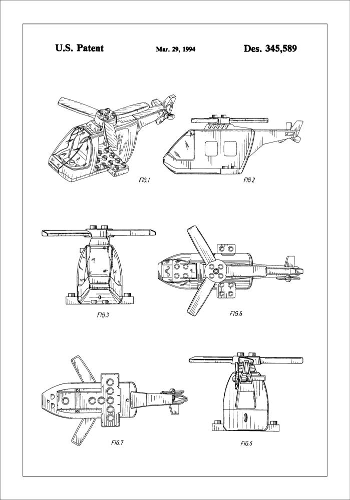 Patent Print - Lego Helicopter - White Poszter