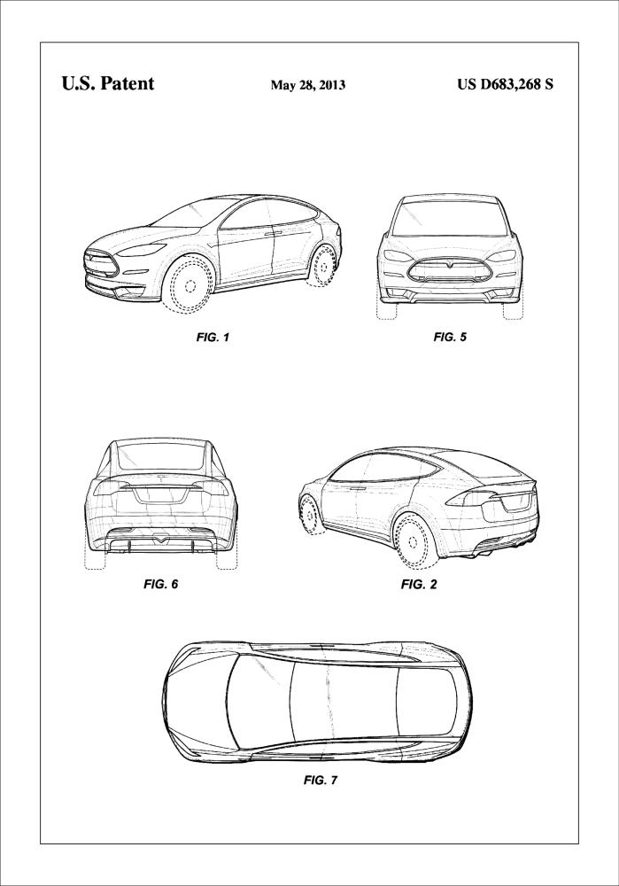 Patent Print - Tesla - White Poszter