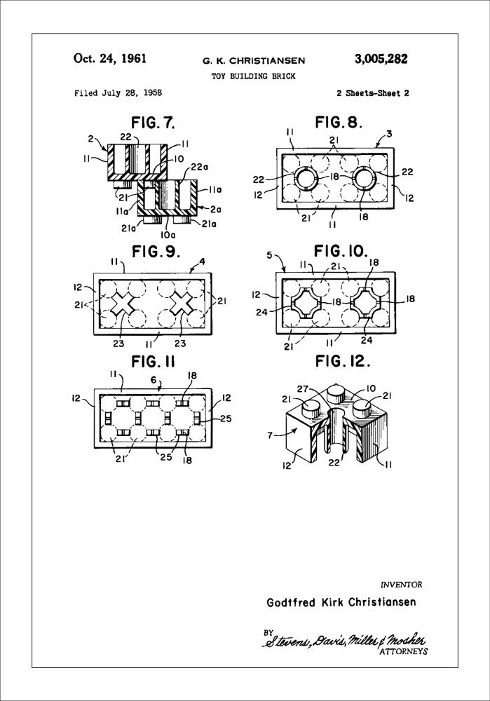 Patent Print - Lego Block II - White Poszter