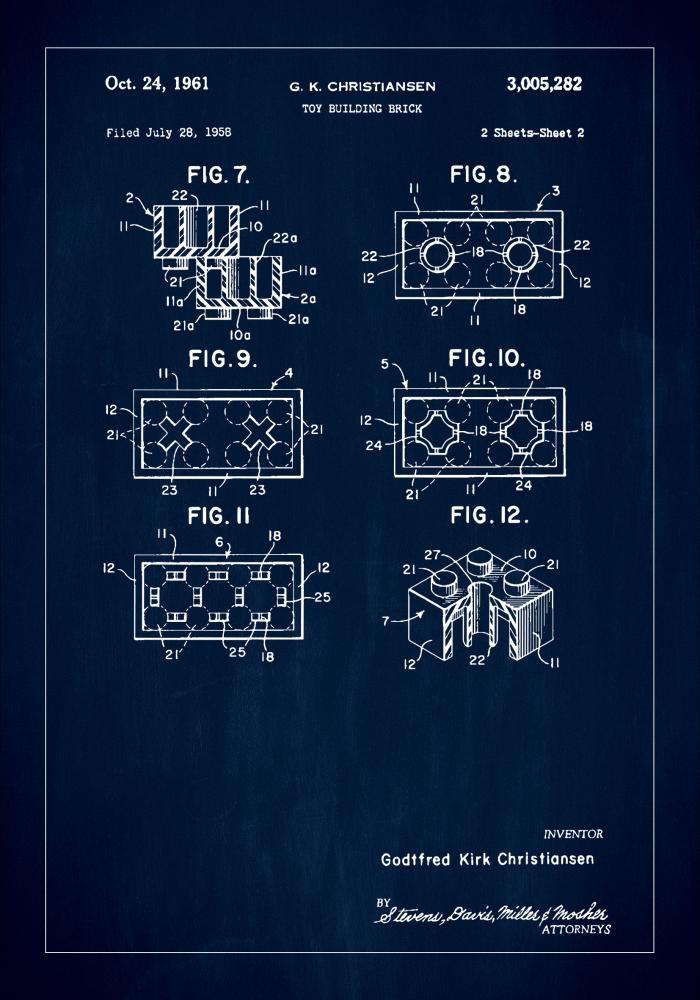 Patent Print - Lego Block II - Blue Poszter