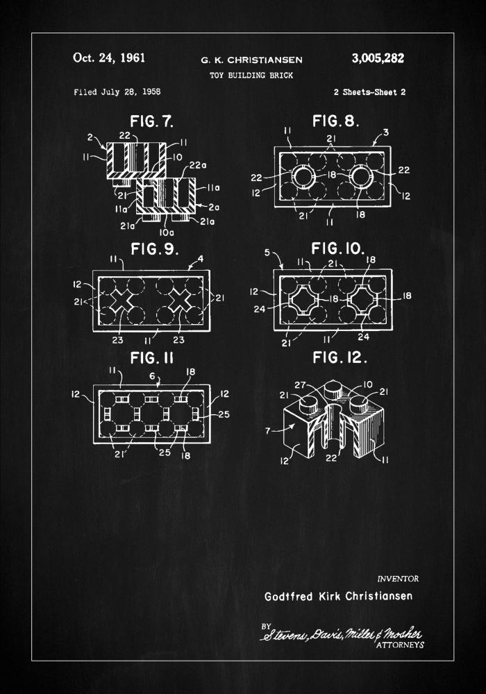 Patent Print - Lego Block II - Black Poszter