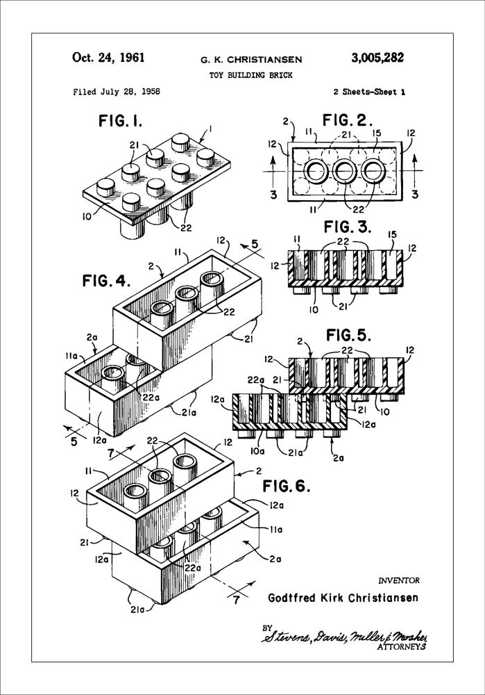 Patent Print - Lego Block I - White Poszter