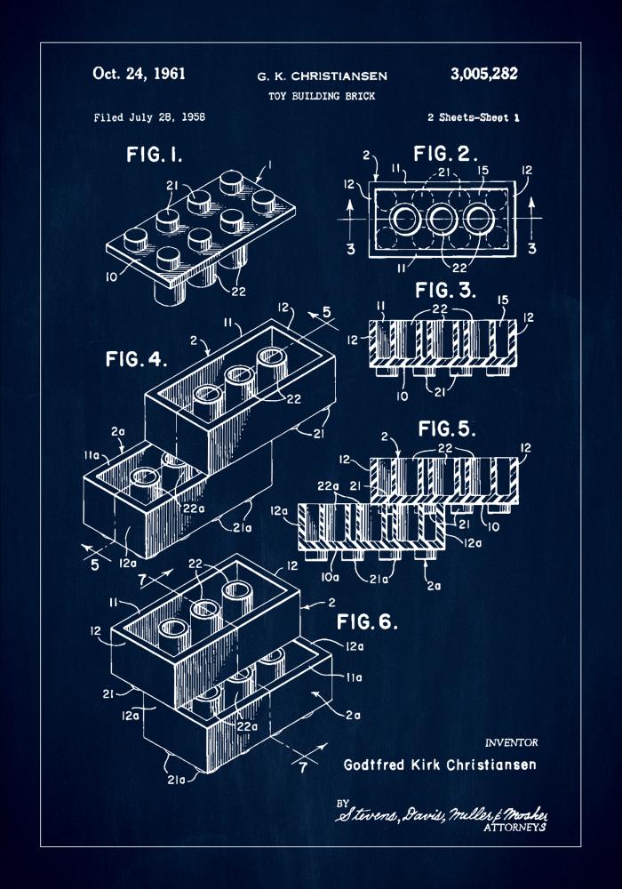 Patent Print - Lego Block I - Blue Poszter