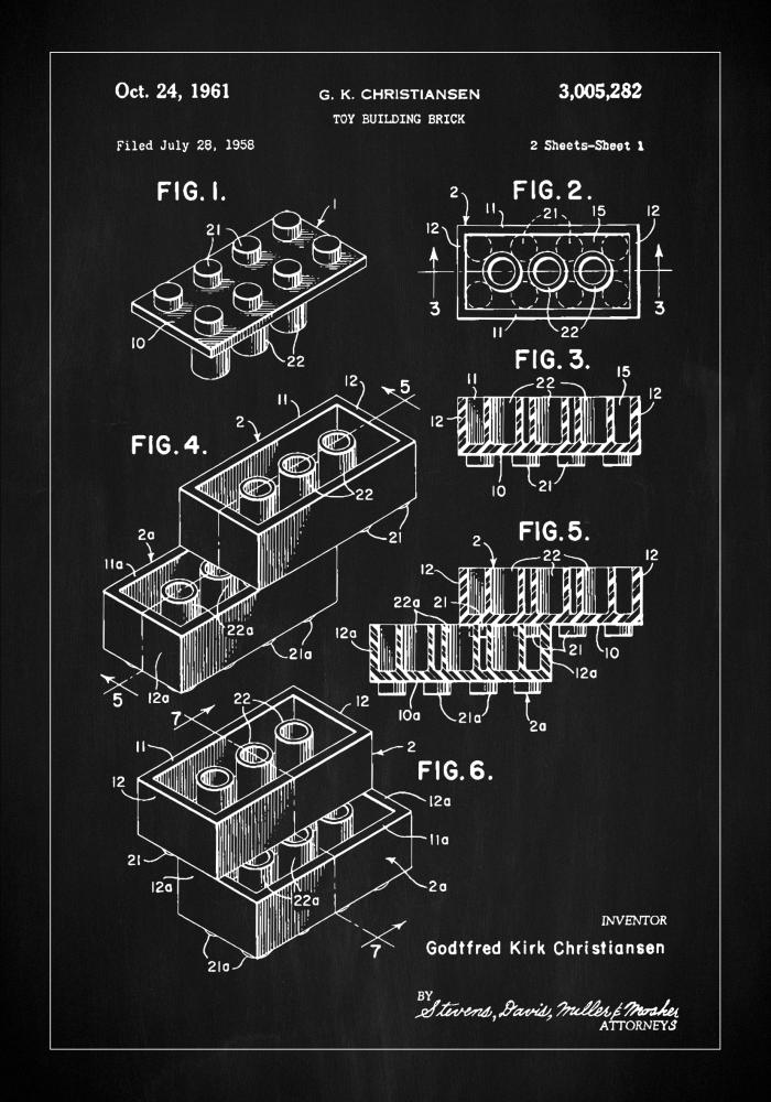 Patent Print - Lego Block I - Black Poszter