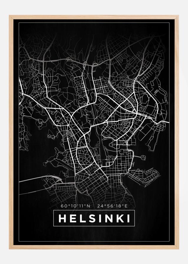 Térkép - Helsinki - Fekete Poszter