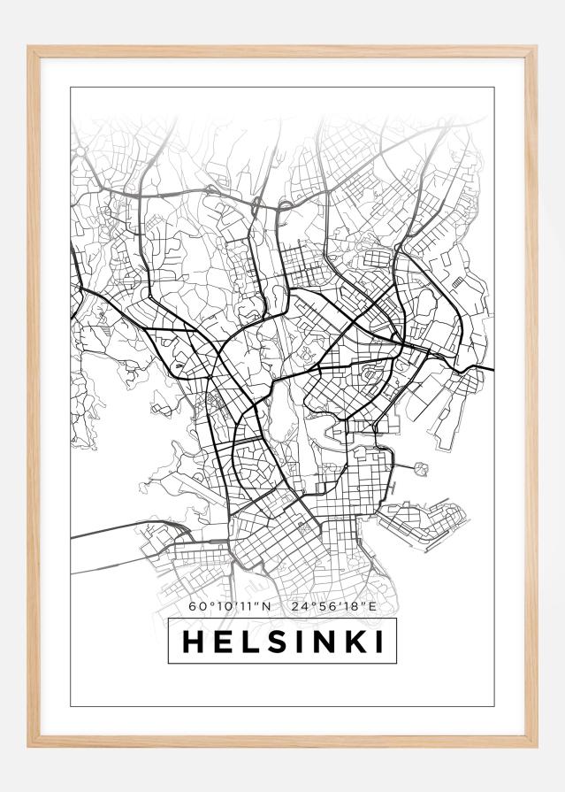 Térkép - Helsinki - Fehér Poszter