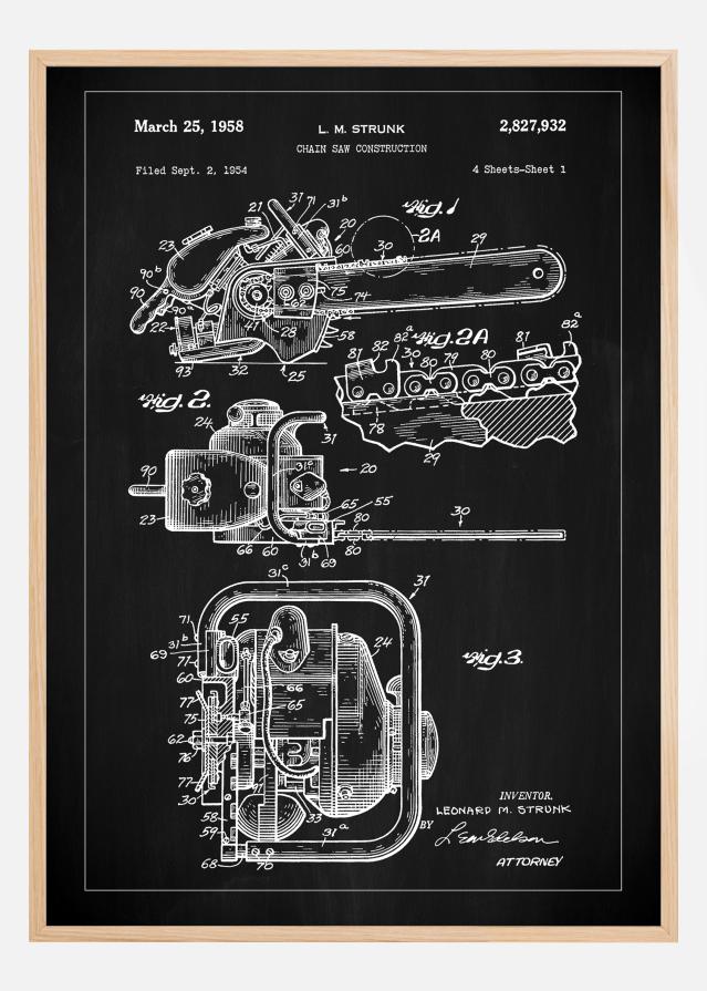 Patent Print - Chain Saw - Black Poszter