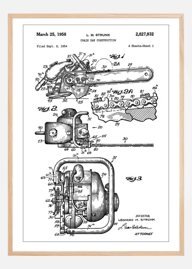 Patent Print - Chain Saw - White Poszter