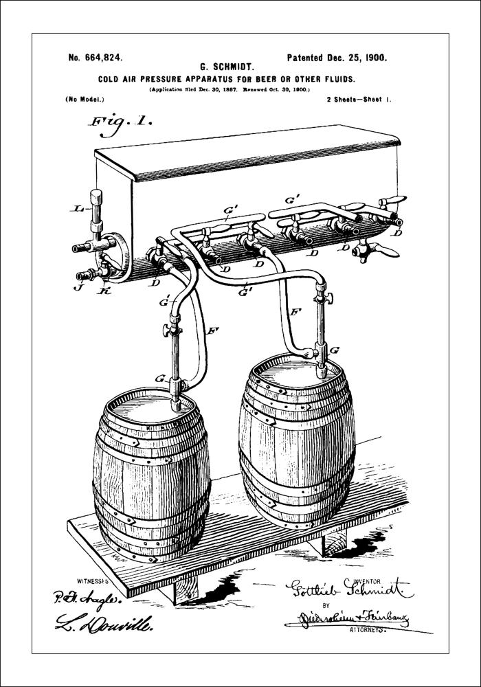 Patent Print - Beer Kegs - White Poszter