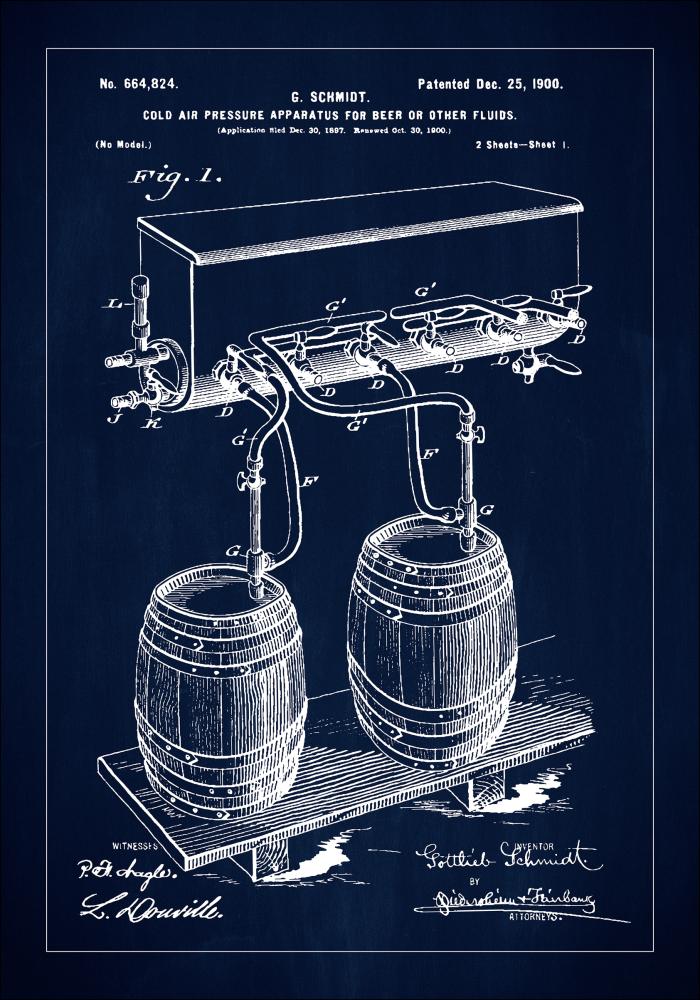 Patent Print - Beer Kegs - Blue Poszter