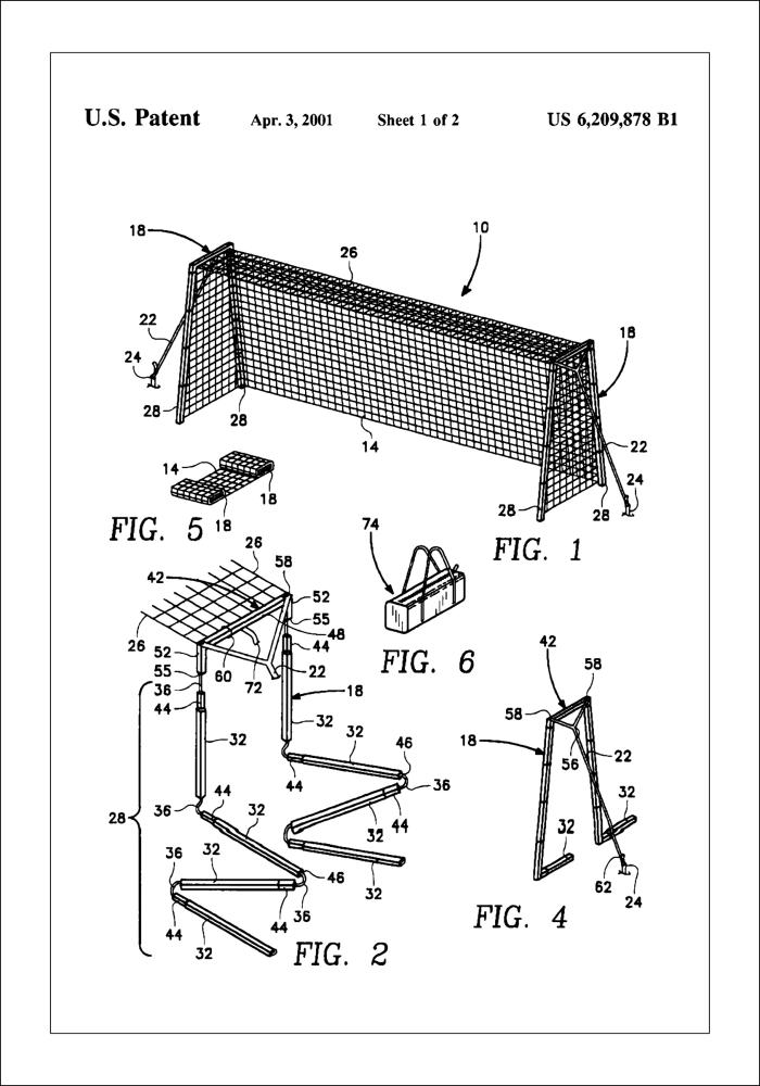 Patent Print - Soccer Goal - White Poszter