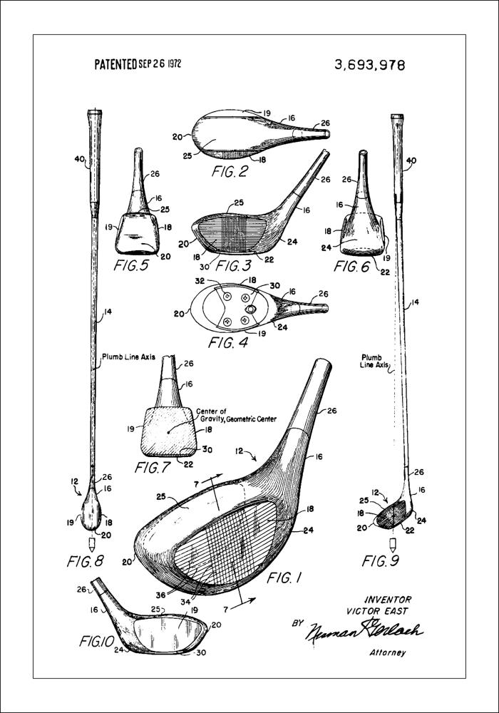 Patent Print - Golf Club - White Poszter