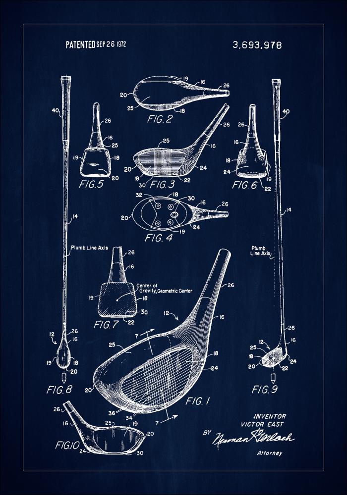 Patent Print - Golf Club - Blue Poszter