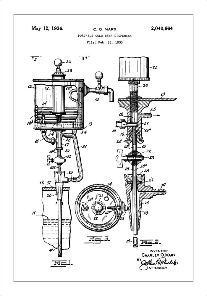 Patent Print - Portable Cold Beer Dispenser - White Poszter