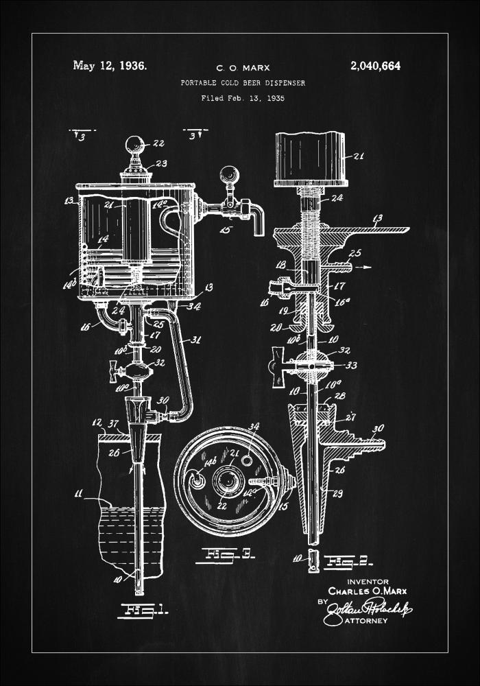 Patent Print - Portable Cold Beer Dispenser - Black Poszter