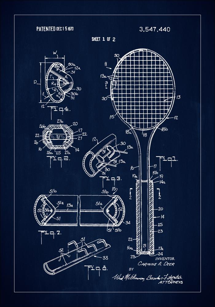 Patent Print - Tennis Racket - Blue Poszter