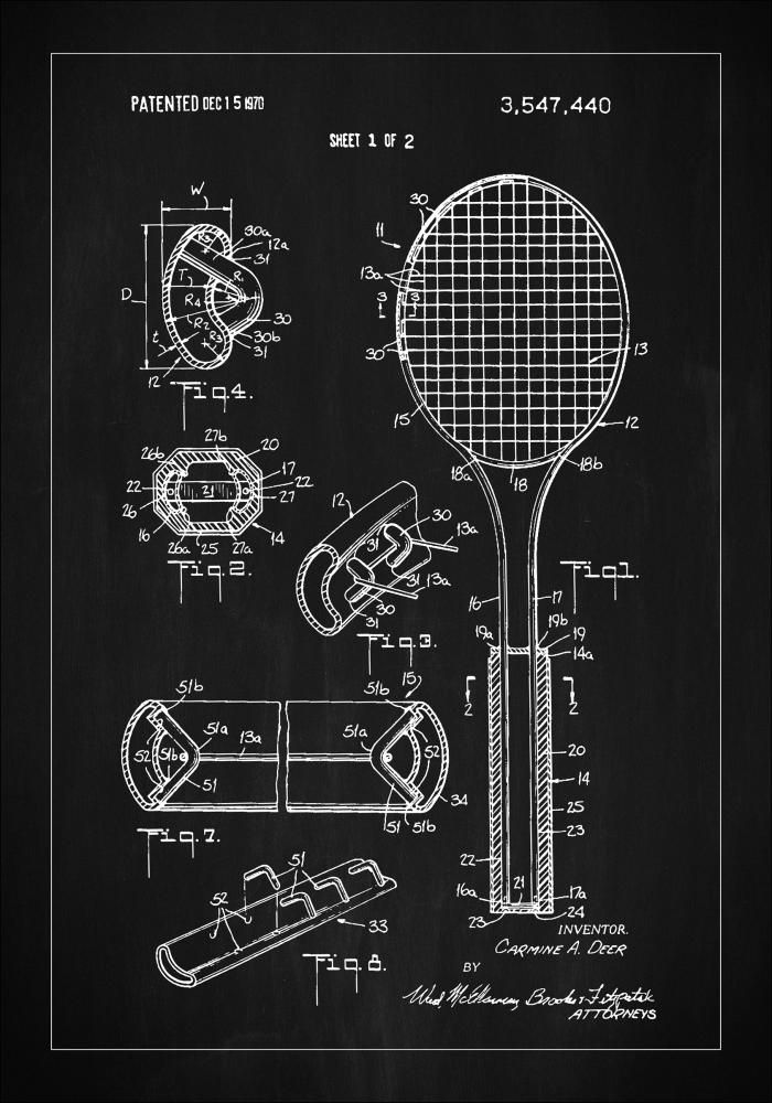 Patent Print - Tennis Racket - Black Poszter