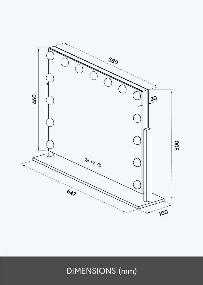 KAILA Sminktükör Soft Corner LED Fekete 60x52 cm