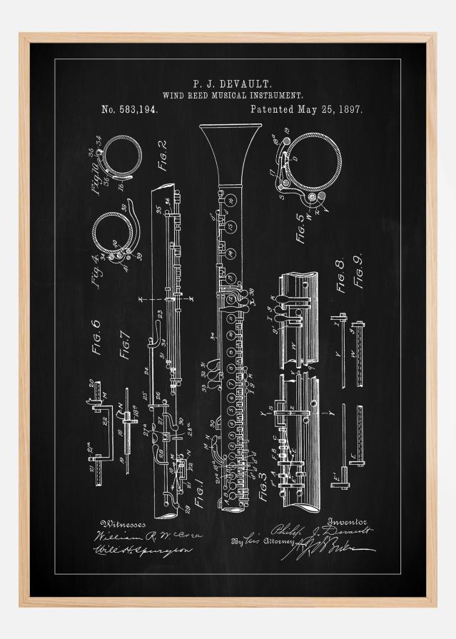 Patent Print - Clarinet - Black Poszter