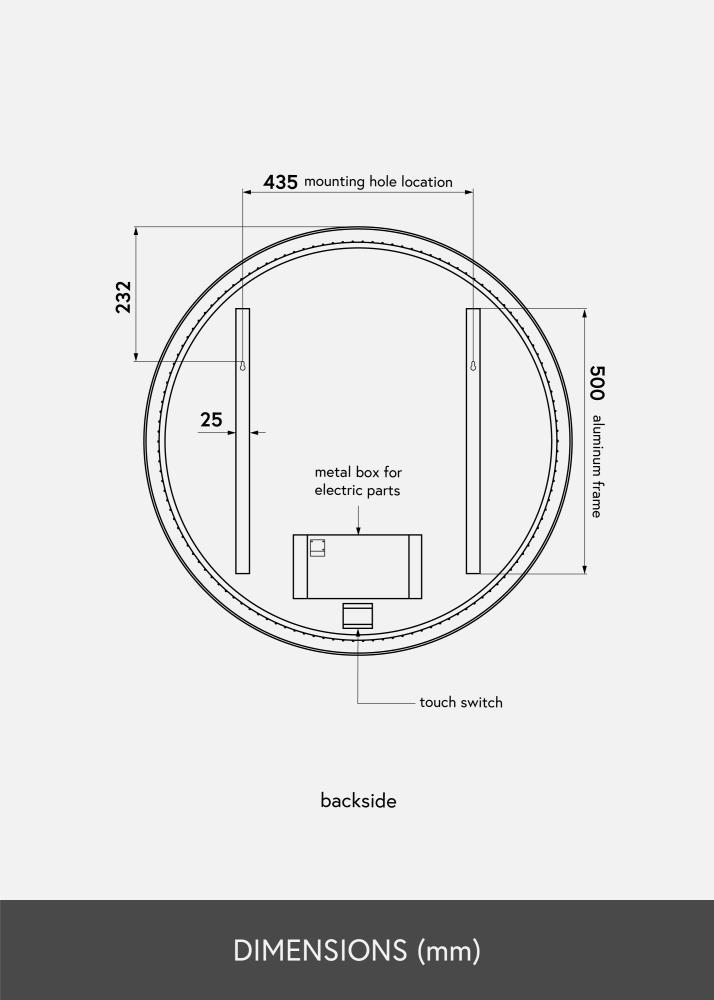 KAILA Tükör Circle LED Fekete 80 cm Ø