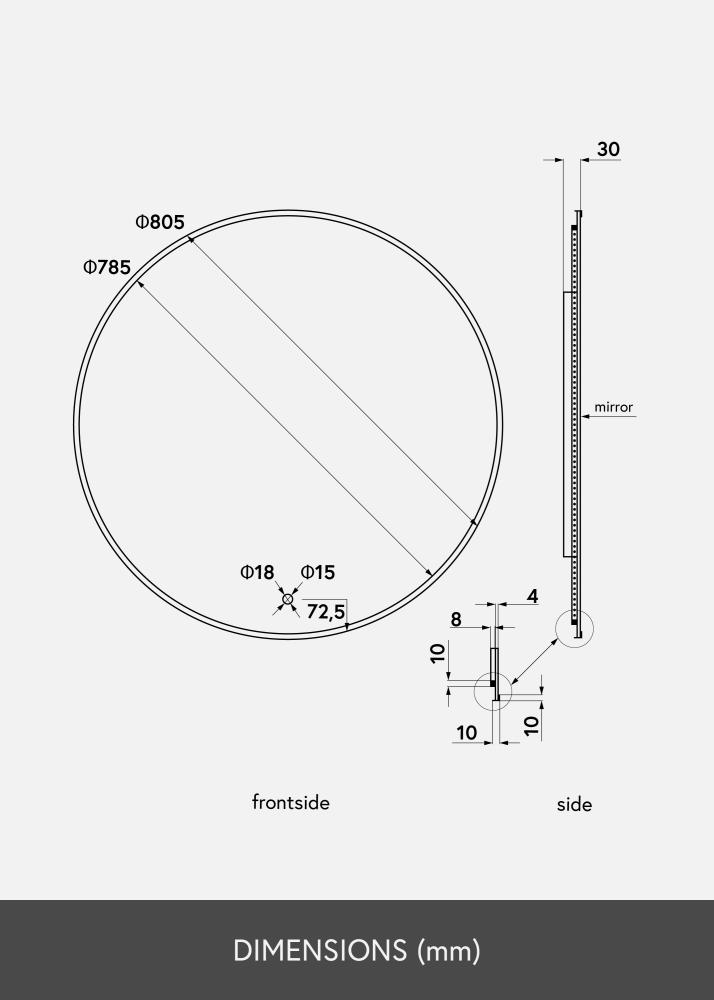 KAILA Tükör Circle LED Fekete 80 cm Ø