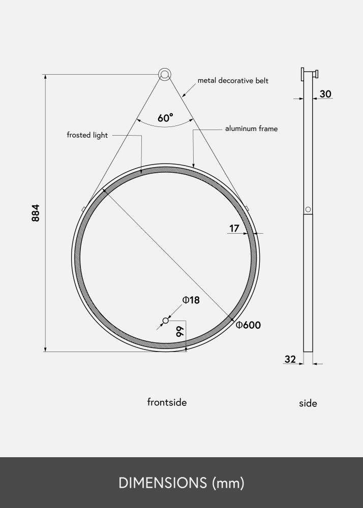 KAILA Tükör Belt LED Arany 60 cm Ø