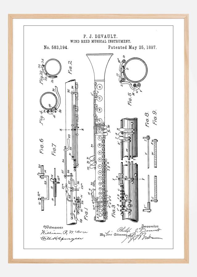 Patent Print - Clarinet - White Poszter