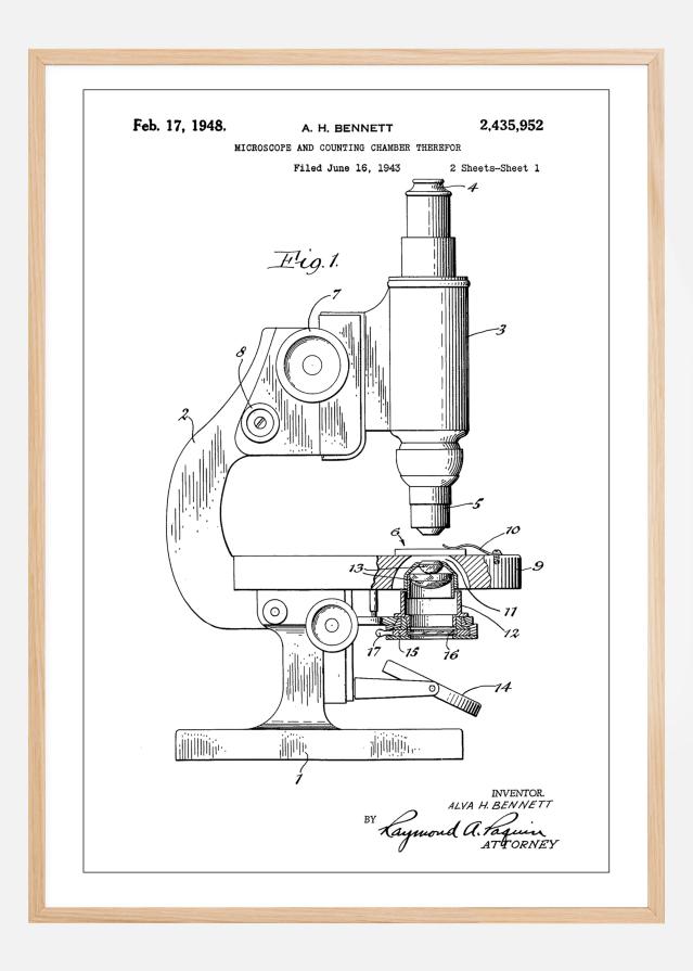 Patent Print - Microscope - White Poszter